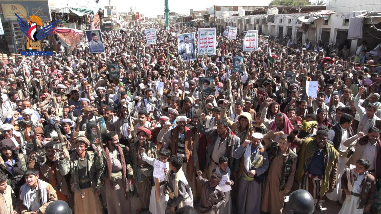 مسيرات حاشدة بالجوف تبارك للشعب الفلسطيني النصر على العدو الصهيوني