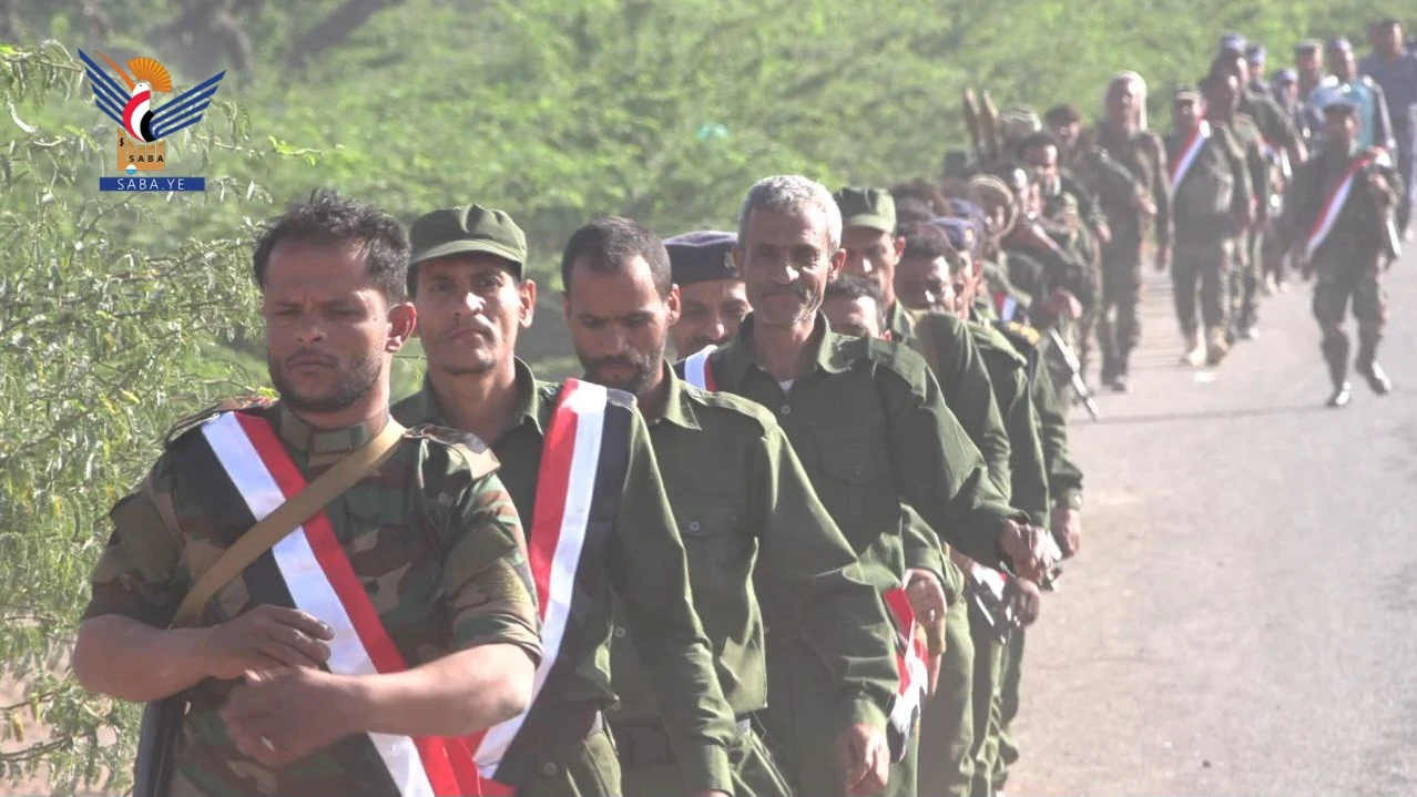 تعز.. مسير عسكري لمنتسبي أمن مديريات المربع الغربي تضامنًا مع أبناء غزة