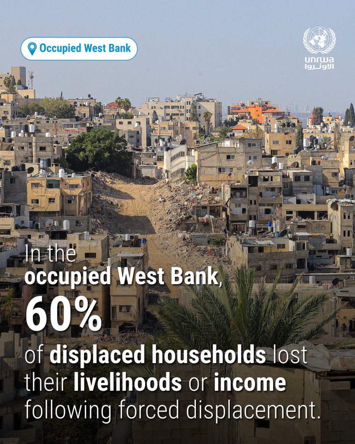 "أونروا": الضفة الغربية تواجه أكبر أزمة نزوح منذ العام 1967