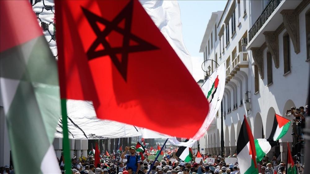  عشرات المغاربة ينظمون وقفة احتجاجية أمام البرلمان رفضا لتجويع الفلسطينيين بغزة