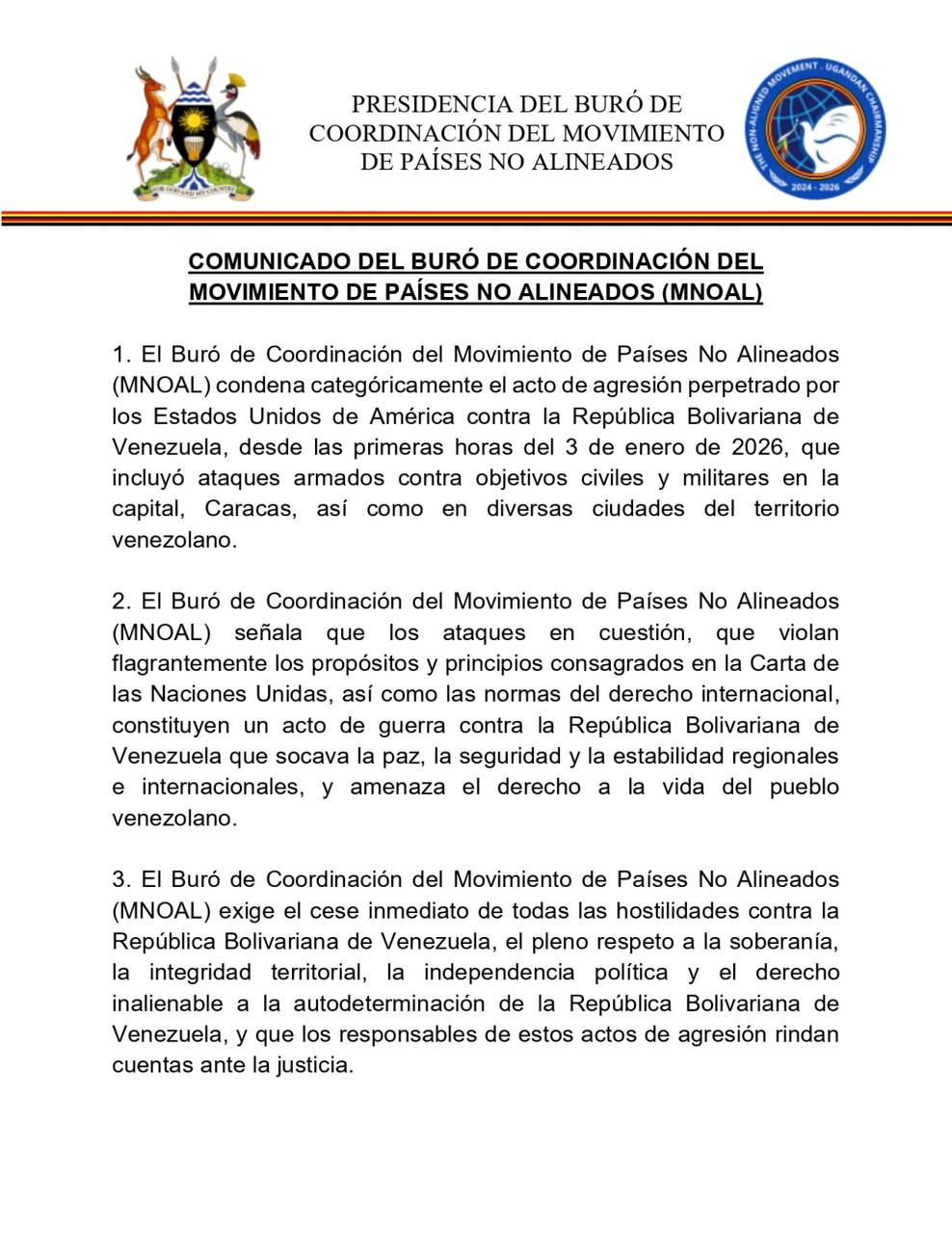 حركة دول عدم الانحياز تدين العمل العدواني الأمريكي ضد فنزويلا