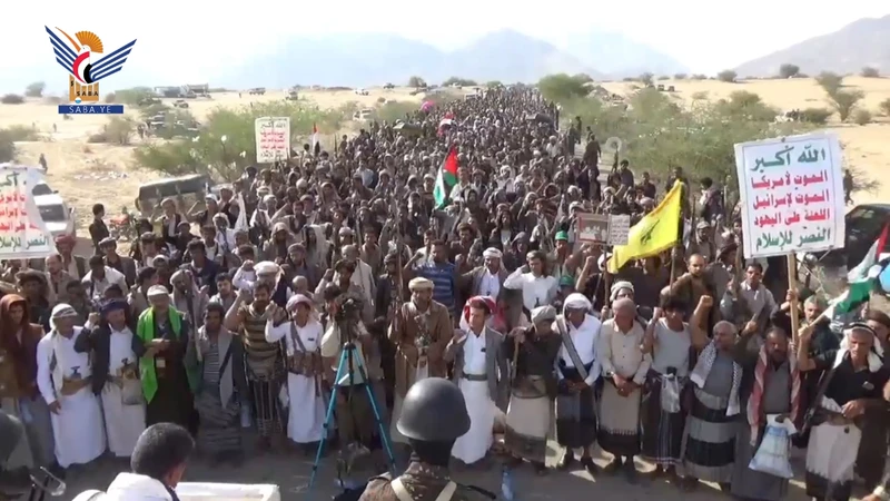 مسيرات حاشدة بمأرب رفضا للمؤامرة الصهيوأمريكية ونصرة لغزة