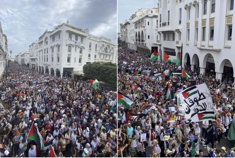 مئات الآلاف من المغاربة يتظاهرون بالرباط دعمًا لغزة