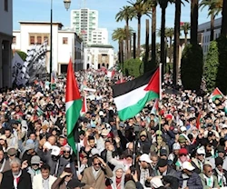 آلاف المغاربة يتظاهرون دعما للشعب الفلسطيني وتضامنا مع غزة ويطالبون بإنهاء "الإبادة الجماعية"