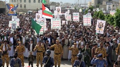  عمران.. 43 مسيرة حاشدة بمركز ومديريات المحافظة نصرة لأبناء ومجاهدي غزة