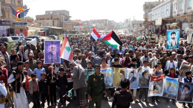 مسيرات حاشدة بالضالع في الذكرى الأولى لطوفان الأقصى تحت شعار "طوفان نحو التحرير"