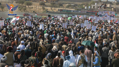 مسيرتان بساحتي الرسول الأعظم في التعزية والكمب بمقبنة تضامناً مع الشعب الفلسطيني