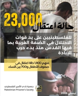 نادي الأسير الفلسطيني: 23  ألف حالة اعتقال في الضّفة في أعقاب جريمة الإبادة 